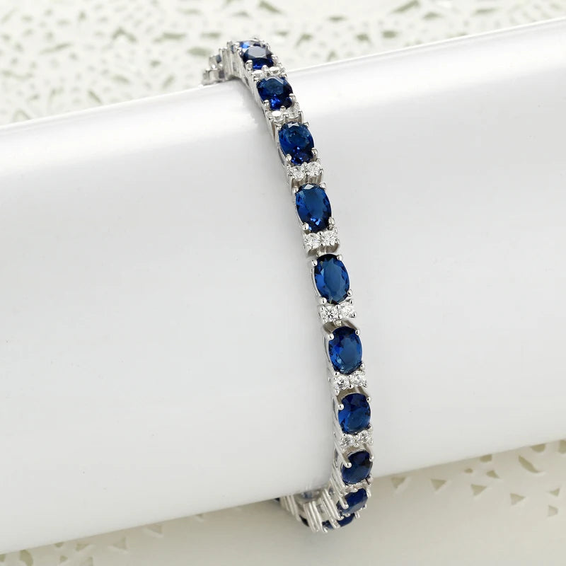 Pulsera Tennis Real de Plata 925 con Zafiros Azules