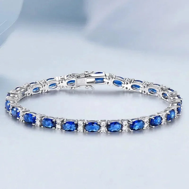 Pulsera Tennis Real de Plata 925 con Zafiros Azules