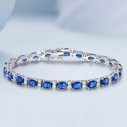 Pulsera Tennis Real de Plata 925 con Zafiros Azules