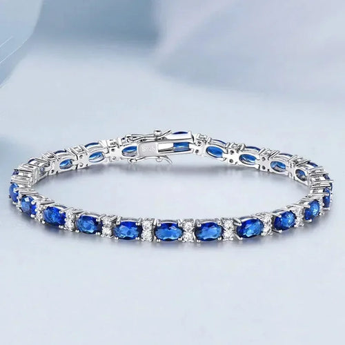 Pulsera Tennis Real de Plata 925 con Zafiros Azules