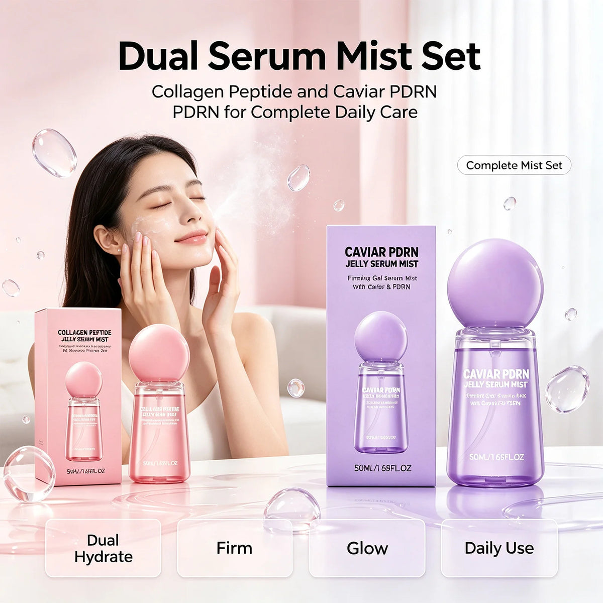Collagen Peptide Jelly Serum Mist Smooth Dry Moisturizing Brighten Firm Fade Pore Nourishing Face Care Caviar Pdrn Essence Spray